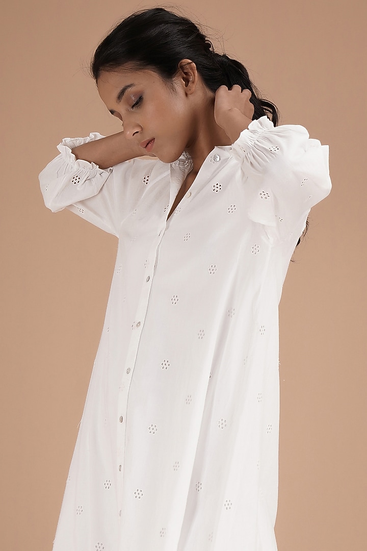 White Cotton Button-Down Midi Summer Dress by Kyra By Bhavna at Pernia's Pop Up Shop