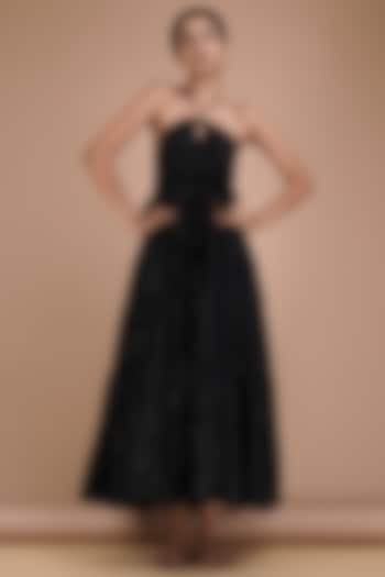 Black Cotton Lurex Midi Dress by Kyra By Bhavna