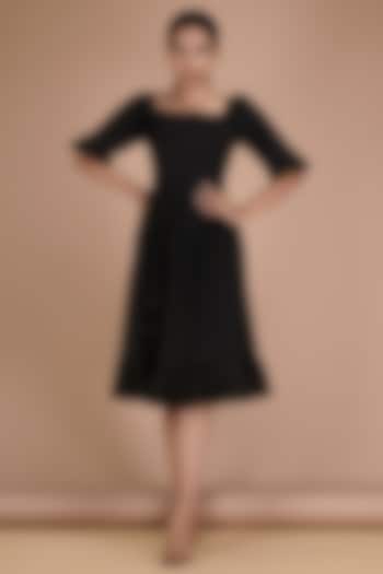 Black Cotton Lurex Knee-Length Dress by Kyra By Bhavna