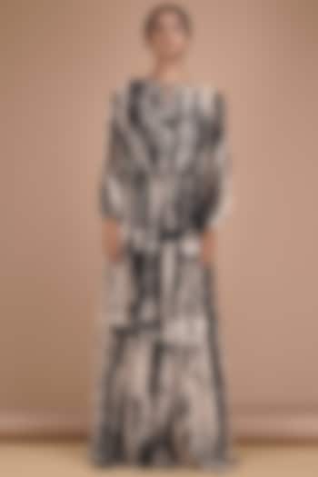 Black & Beige Tie-Dye Maxi Dress by Kyra By Bhavna