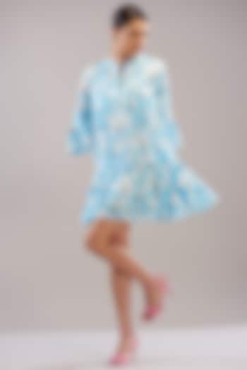 Light Blue Sushi Voile Printed Dress by Kyra By Bhavna