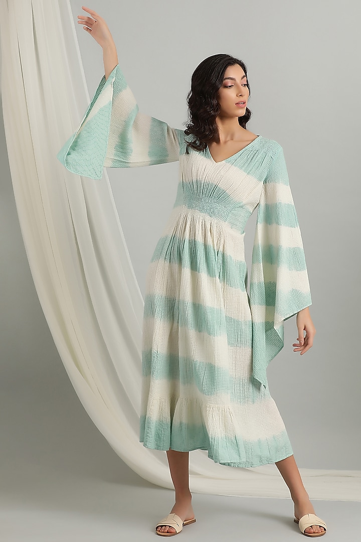 Ice Blue Tie-Dye Kaftan Dress by Kyra By Bhavna