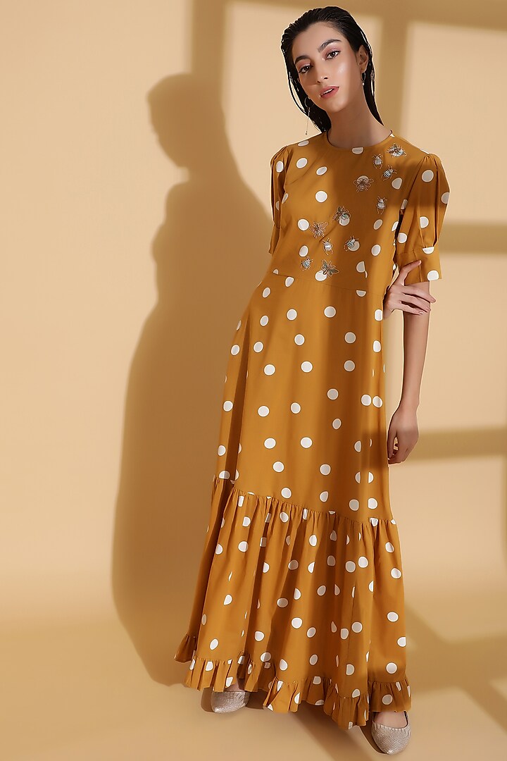 Mustard Embroidered Dress by Kyra By Bhavna