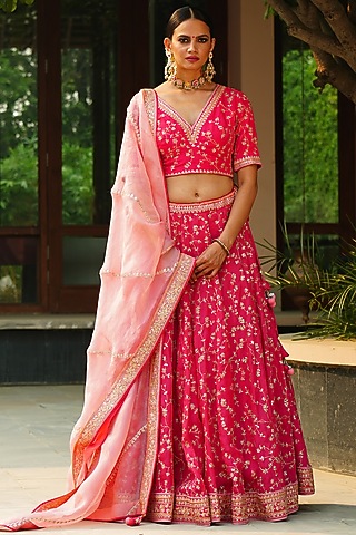 Fuchsia Gota Embroidered Lehenga Set by Kyra By Bhavna