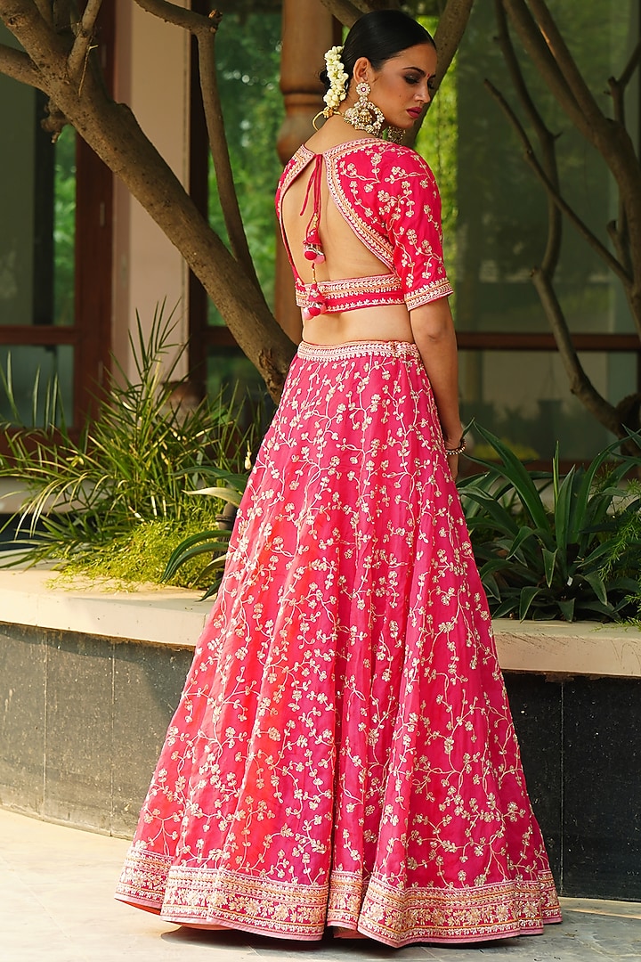 Fuchsia Gota Embroidered Wedding Lehenga Set by Kyra By Bhavna at Pernia's Pop Up Shop