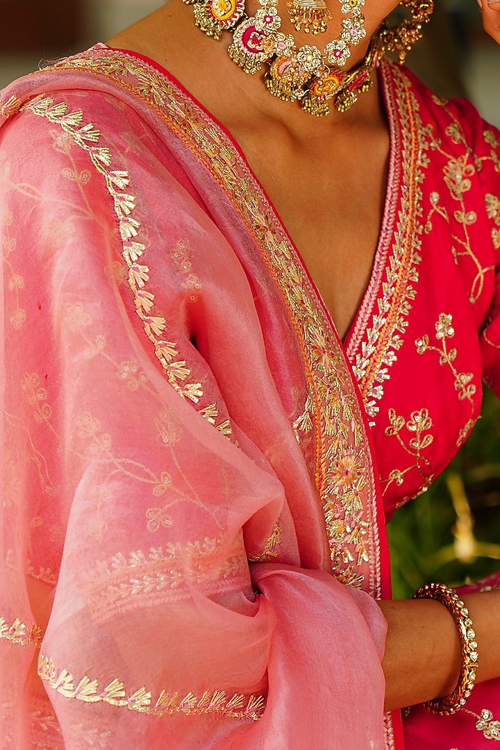 Fuchsia Gota Embroidered Wedding Lehenga Set by Kyra By Bhavna at Pernia's Pop Up Shop
