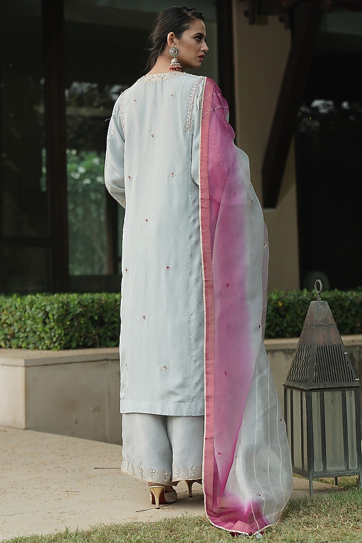Light Grey Embroidered Kurta Set by Kyra By Bhavna at Pernia's Pop Up Shop