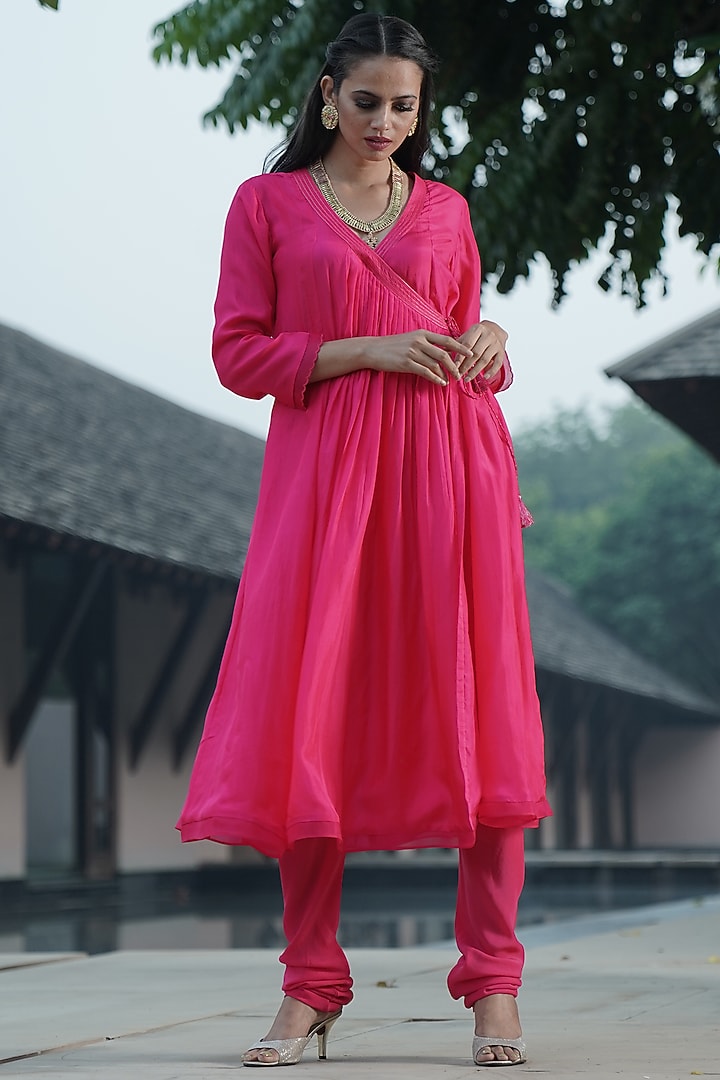 Magenta Embroidered Angrakha Kurta Set by Kyra By Bhavna at Pernia's Pop Up Shop