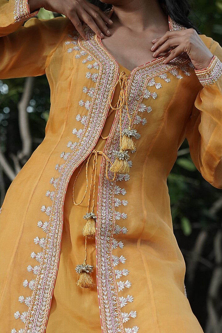Mango Yellow Organza Wedding Sharara Set by Kyra By Bhavna at Pernia's Pop Up Shop