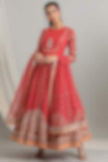 Coral Embroidered Anarkali Set by Kyra By Bhavna