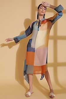 Multi Colored Printed Kaftan dress by Kyra By Bhavna-COLOR BLOCKING
