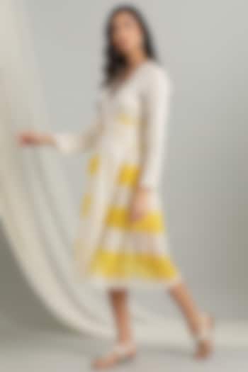 Yellow Knee Length Pleated Dress by Kyra By Bhavna