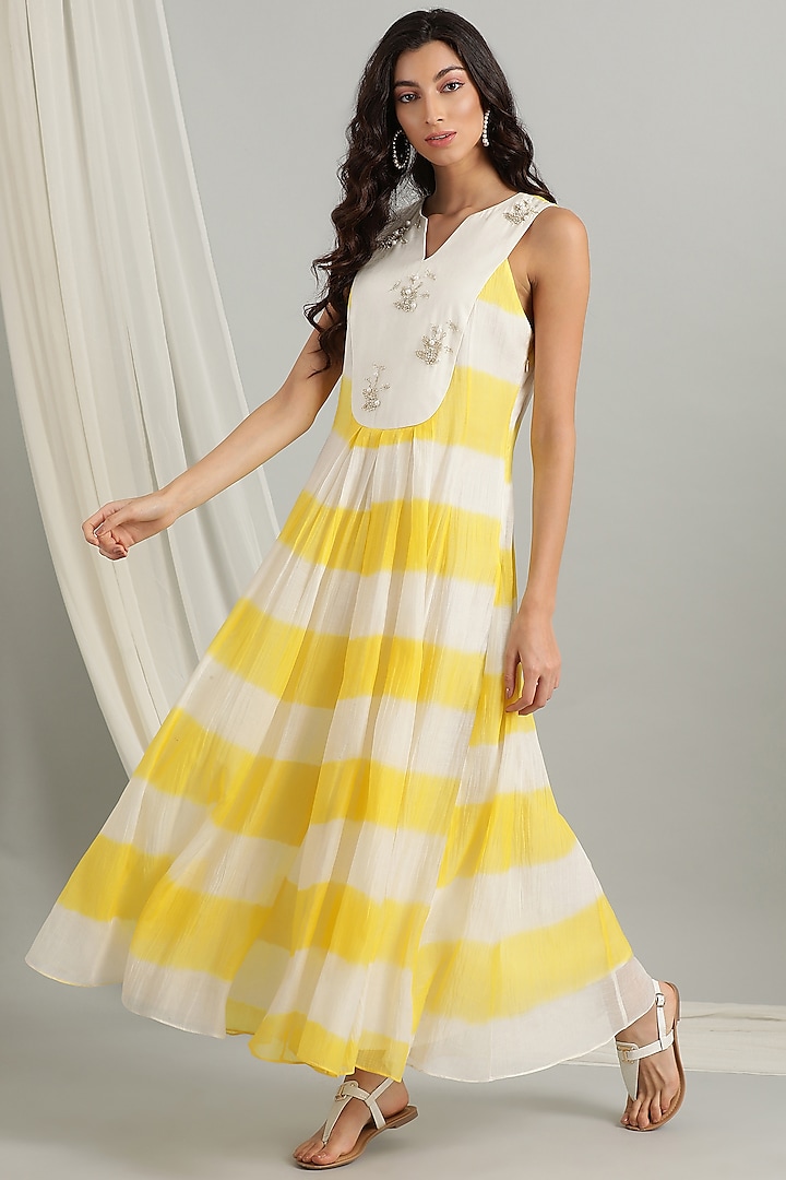 Yellow Hand Embroidered Dress by Kyra By Bhavna