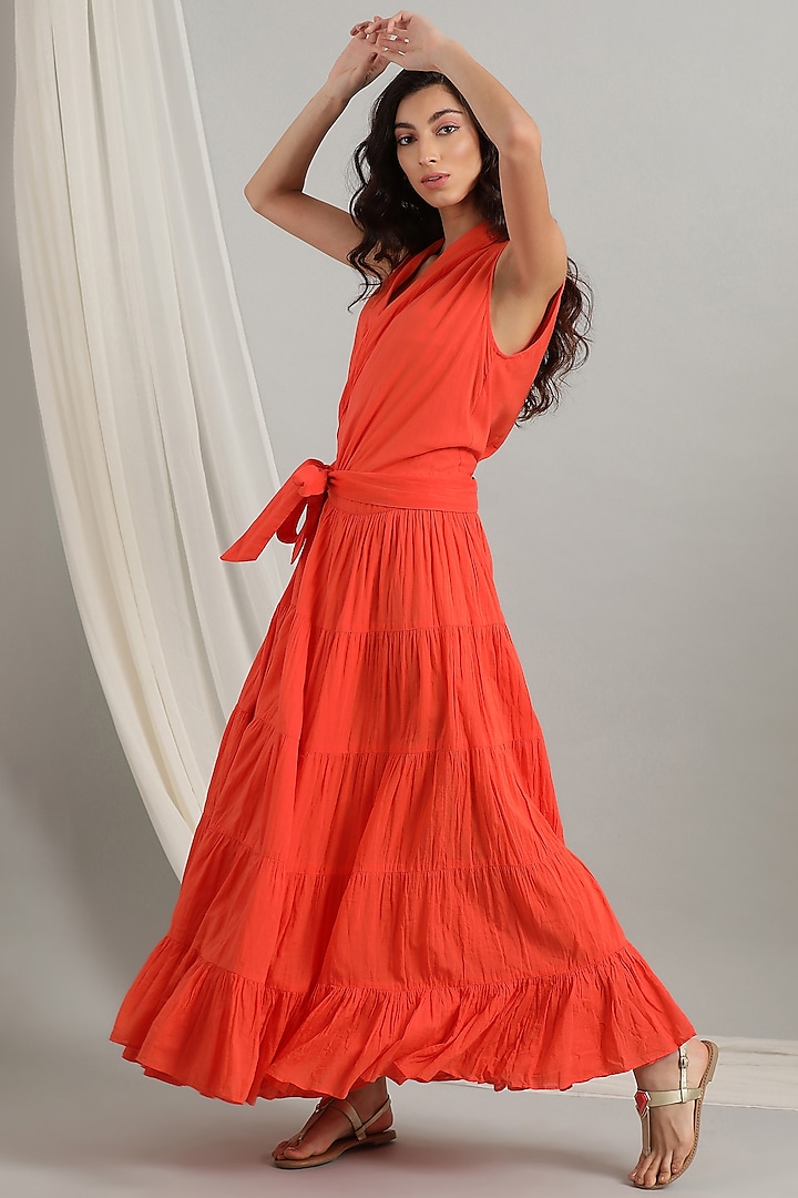 Orange Cambric Wrap Dress by Kyra By Bhavna