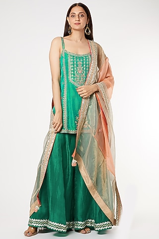 Peacock Blue Embroidered Sharara Set by Kyra By Bhavna