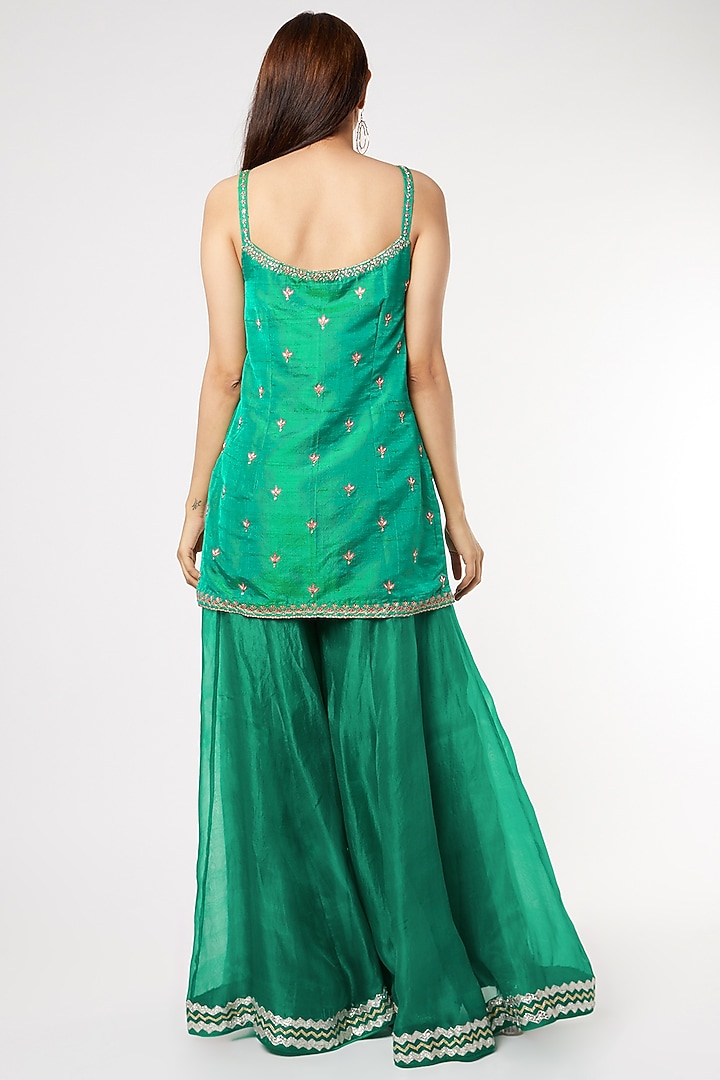 Peacock Blue Embroidered Wedding Sharara Set by Kyra By Bhavna at Pernia's Pop Up Shop