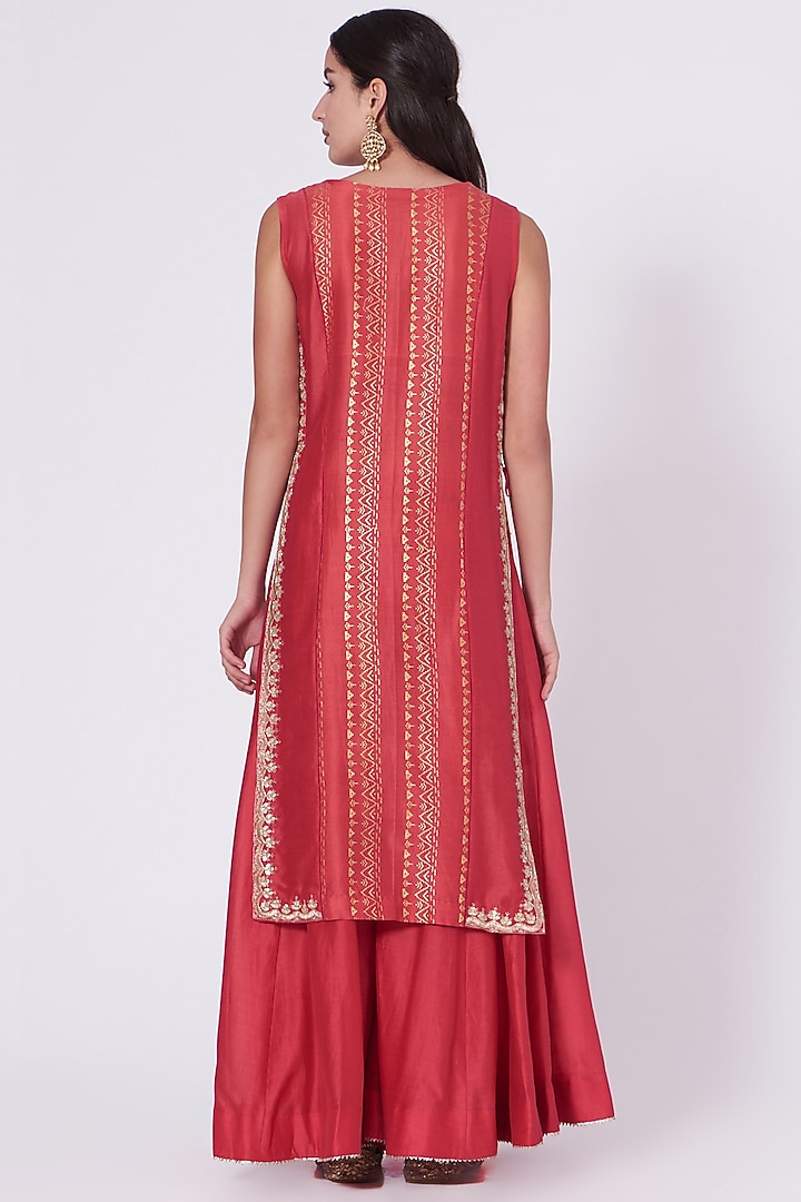 Red Cotton Party Wear Sharara Set by Kyra By Bhavna at Pernia's Pop Up Shop