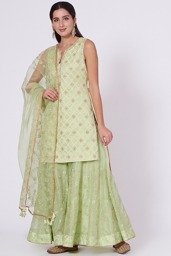 Mint Green Embroidered Kurta Set by Kyra By Bhavna