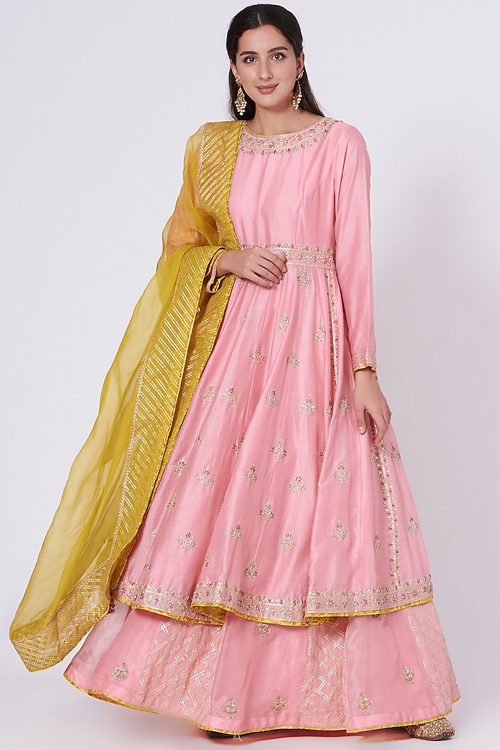 Baby Pink Embroidered Anarkali Set by Kyra By Bhavna