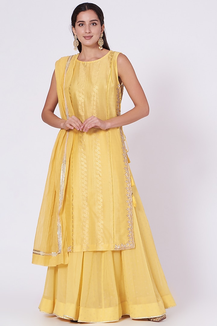 Yellow Cotton Sharara Set by Kyra By Bhavna