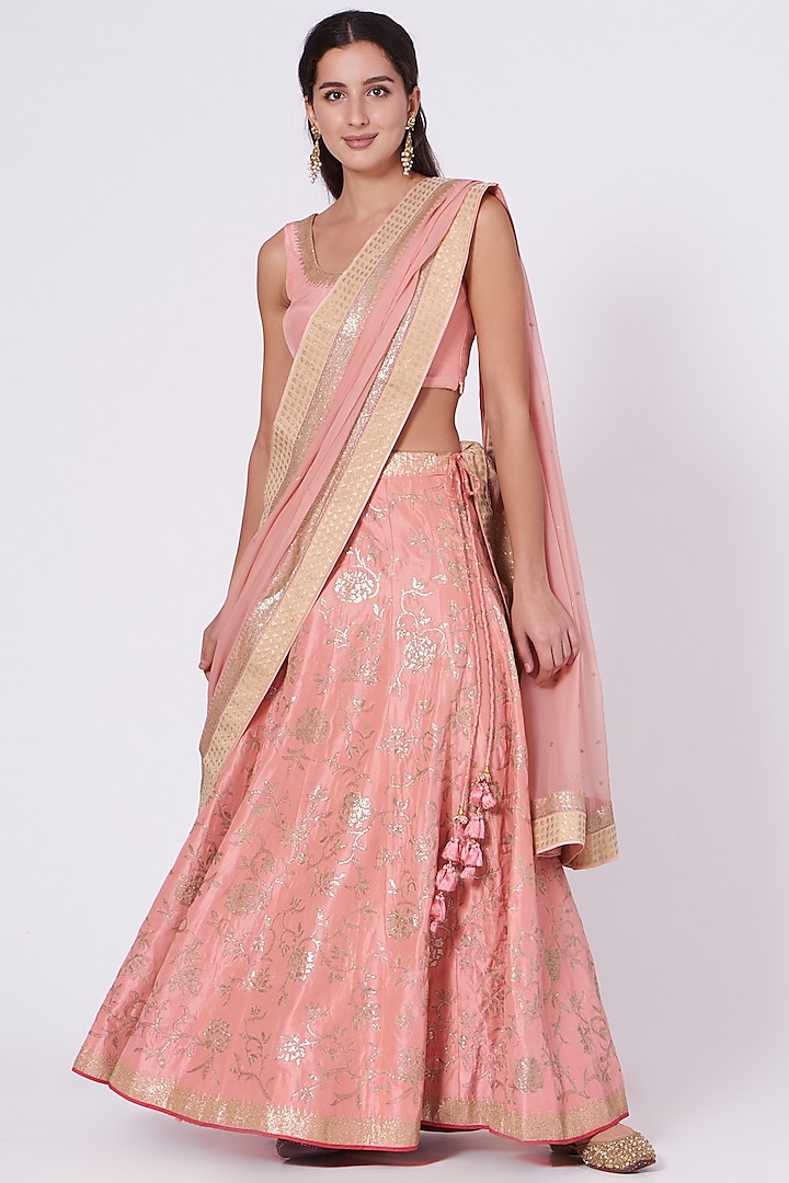 Blush Pink Hand Embroidered Lehenga Set by Kyra By Bhavna