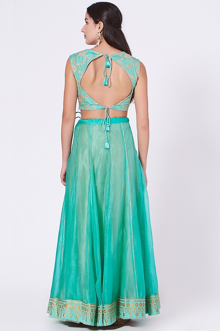 Aqua Green Embroidered Wedding Lehenga Set by Kyra By Bhavna at Pernia's Pop Up Shop