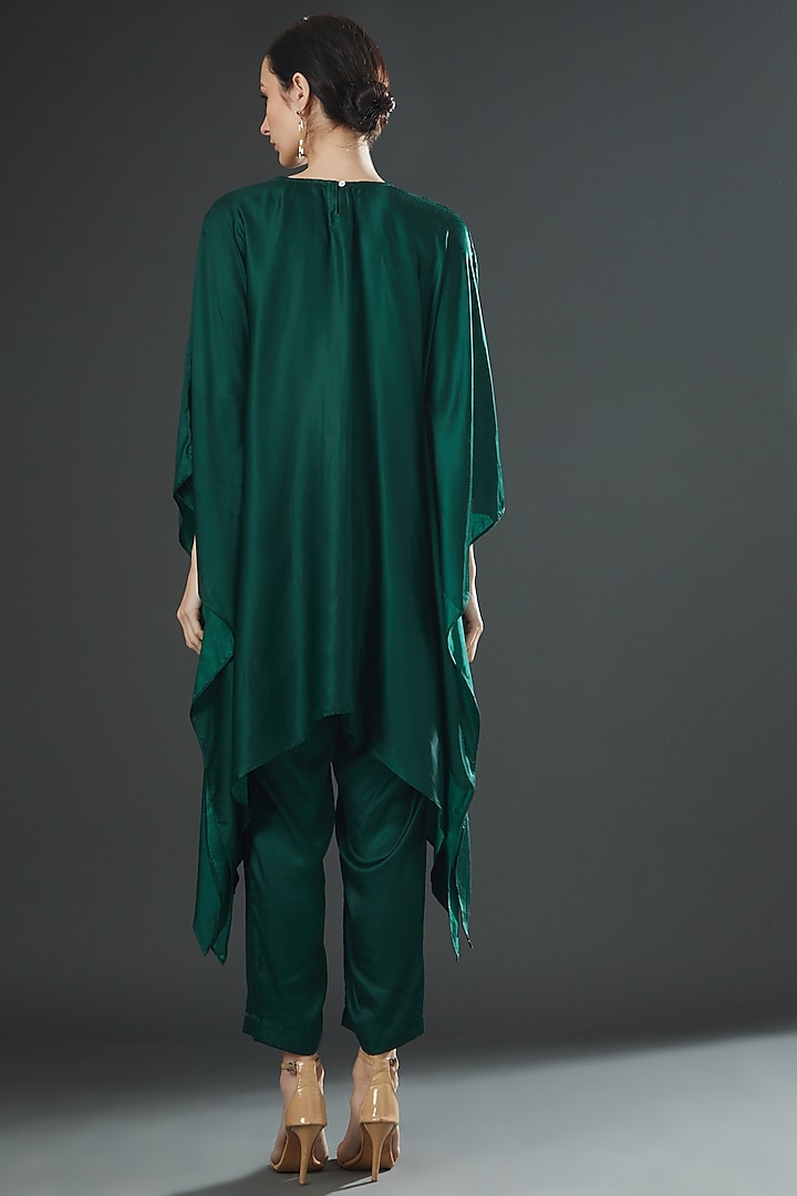 Emerald Green Modal Satin Hand Painted Co-Ord Set by Kyra By Nina & Deepika at Pernia's Pop Up Shop