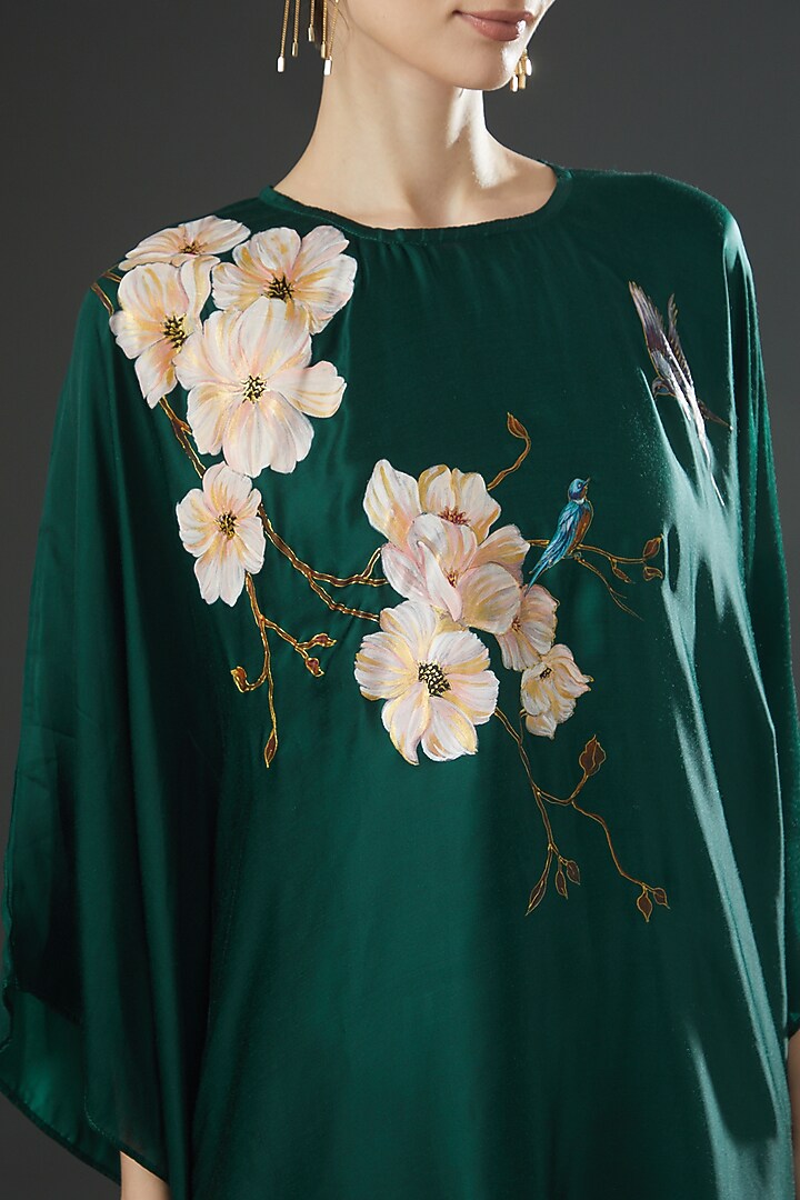 Emerald Green Modal Satin Hand Painted Co-Ord Set by Kyra By Nina & Deepika at Pernia's Pop Up Shop