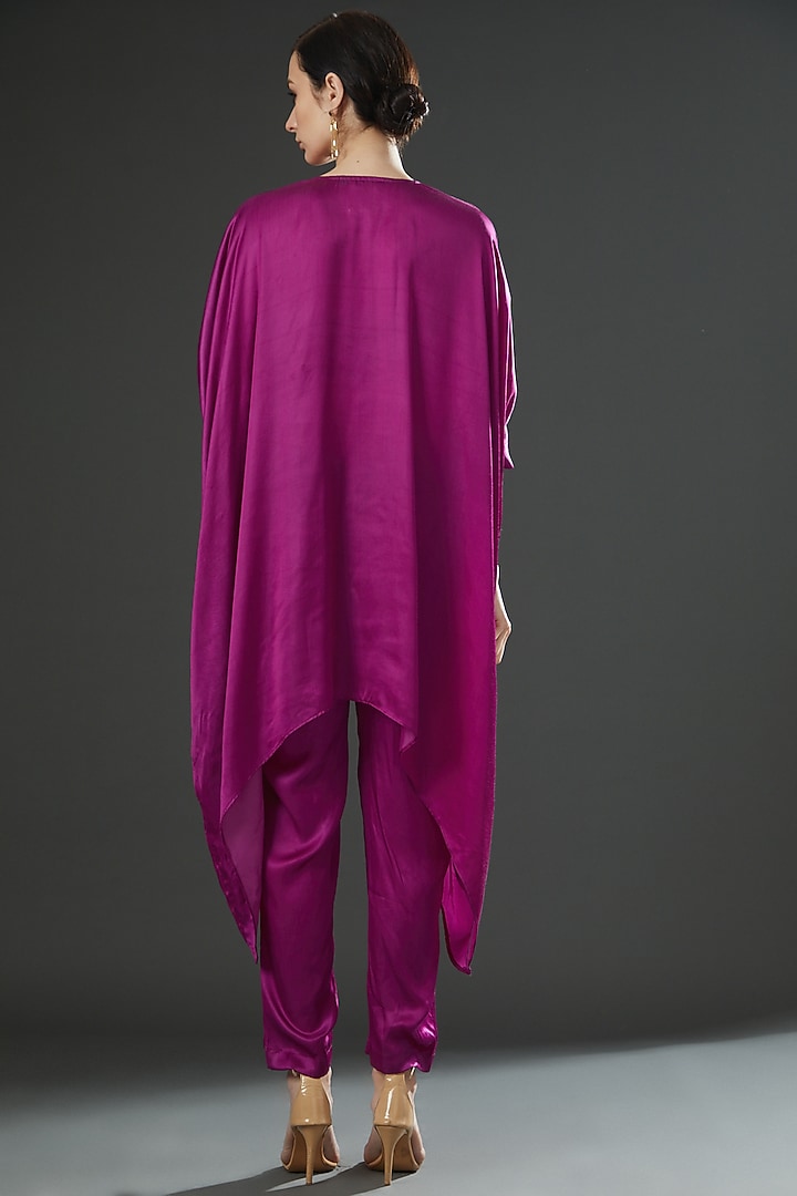 Deep Pink Modal Satin Hand Painted Co-Ord Set by Kyra By Nina & Deepika at Pernia's Pop Up Shop