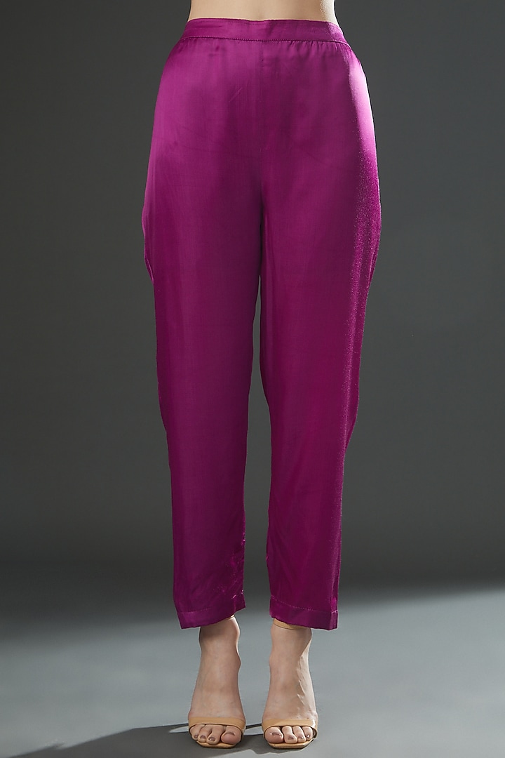 Deep Pink Modal Satin Hand Painted Co-Ord Set by Kyra By Nina & Deepika at Pernia's Pop Up Shop