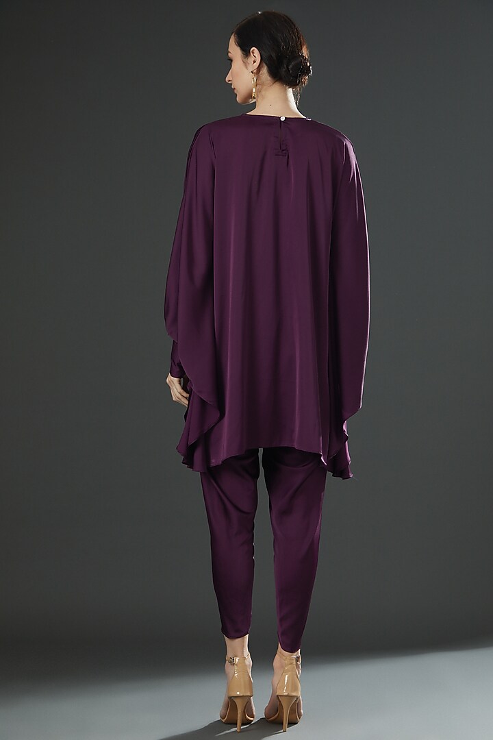 Deep Purple Satin Hand Painted Co-Ord Set by Kyra By Nina & Deepika at Pernia's Pop Up Shop