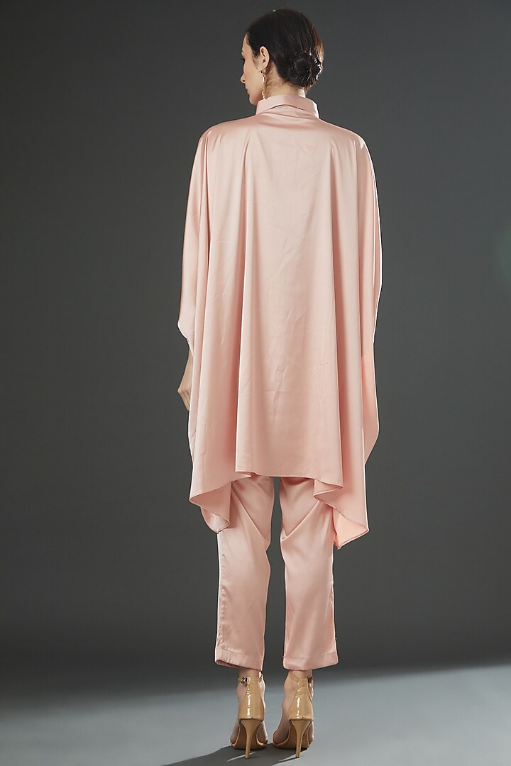 Powder Pink Satin Hand Painted Co-Ord Set by Kyra By Nina & Deepika at Pernia's Pop Up Shop