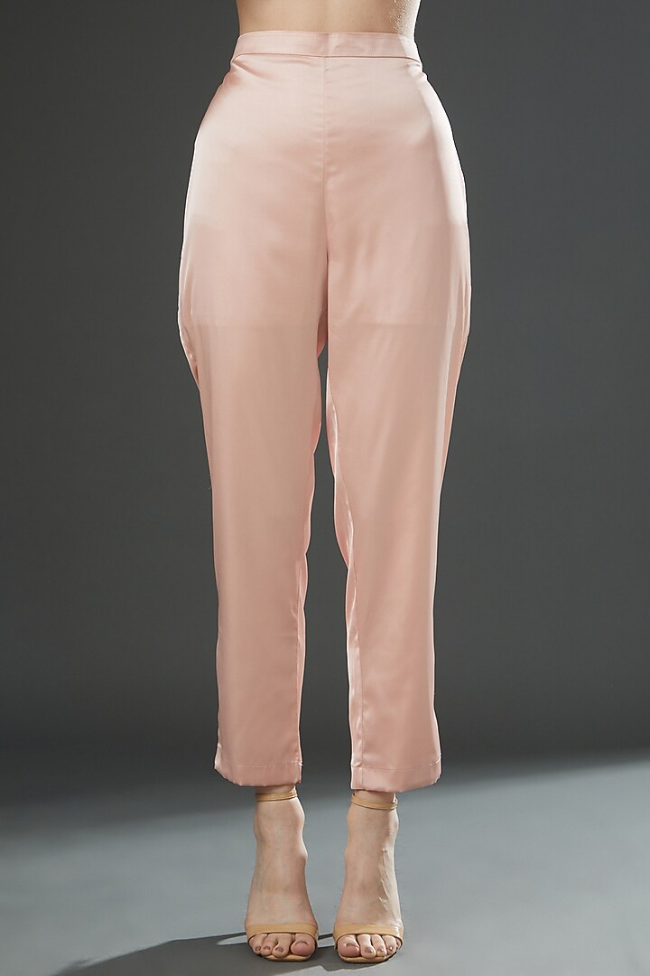 Powder Pink Satin Hand Painted Co-Ord Set by Kyra By Nina & Deepika at Pernia's Pop Up Shop