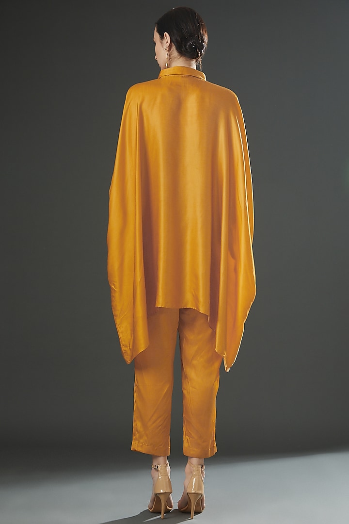 Mustard Yellow Modal Satin Hand Painted Co-Ord Set by Kyra By Nina & Deepika at Pernia's Pop Up Shop