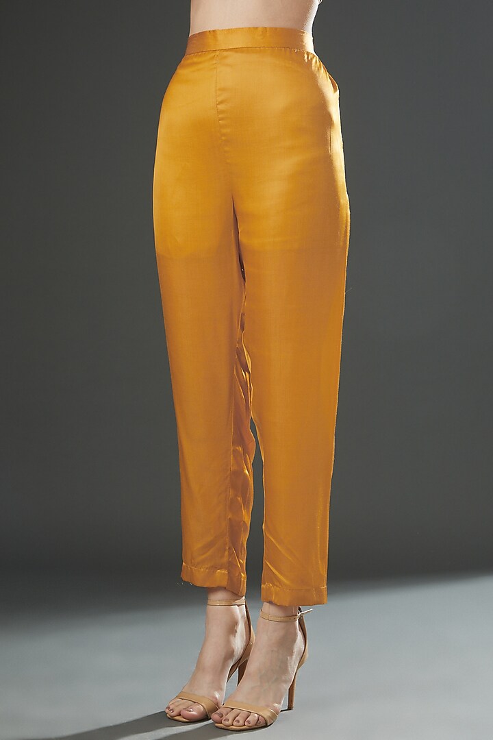 Mustard Yellow Modal Satin Hand Painted Co-Ord Set by Kyra By Nina & Deepika at Pernia's Pop Up Shop