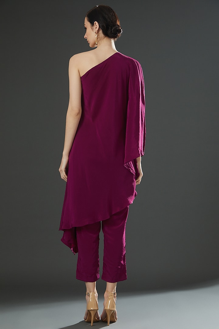 Burgundy Art Crepe Hand Painted Co-Ord Set by Kyra By Nina & Deepika at Pernia's Pop Up Shop
