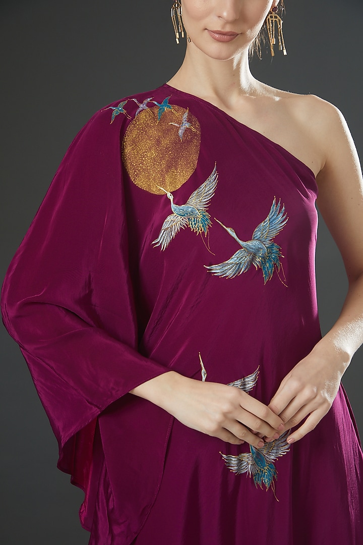 Burgundy Art Crepe Hand Painted Co-Ord Set by Kyra By Nina & Deepika at Pernia's Pop Up Shop