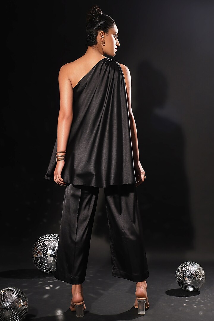 Black Armani Satin Hand Painted Co-Ord Set by Kyra By Nina & Deepika at Pernia's Pop Up Shop