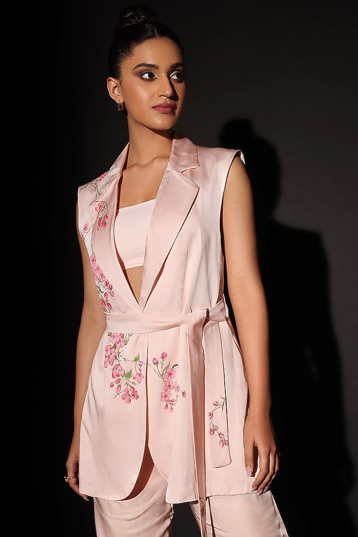 Pink Bemberg Satin Hand Painted Co-Ord Set by Kyra By Nina & Deepika at Pernia's Pop Up Shop
