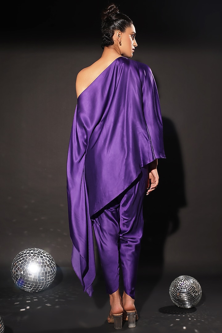 Purple Armani Satin Hand Painted Co-Ord Set by Kyra By Nina & Deepika at Pernia's Pop Up Shop