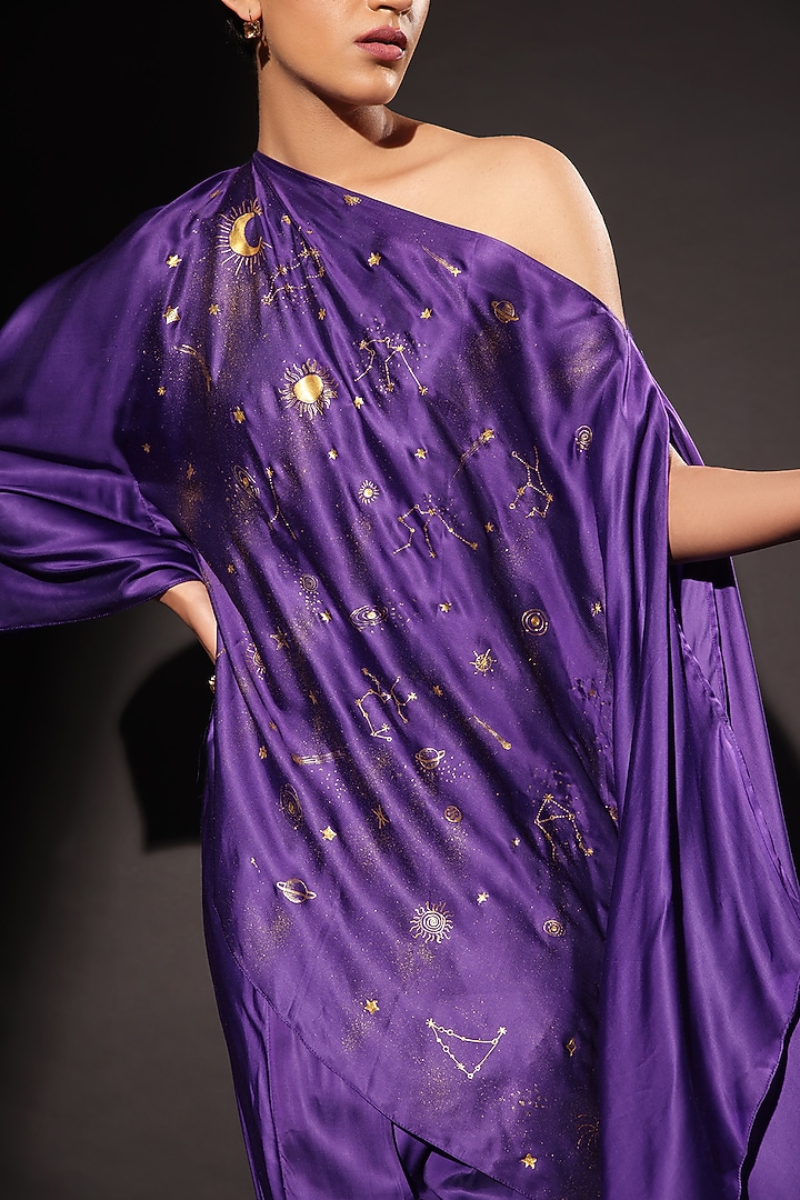 Purple Armani Satin Hand Painted Co-Ord Set by Kyra By Nina & Deepika at Pernia's Pop Up Shop