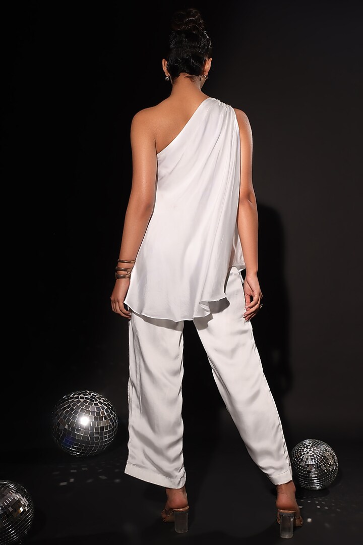 Ivory Bemberg Satin Hand Painted Co-Ord Set by Kyra By Nina & Deepika at Pernia's Pop Up Shop