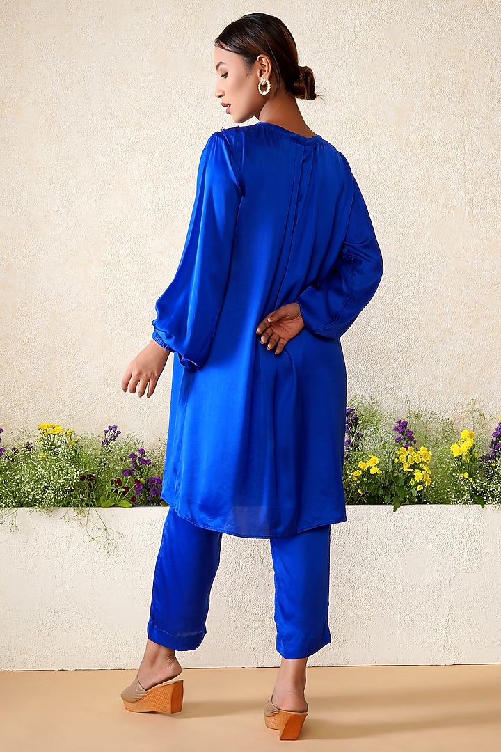 Cobalt Blue Modal Satin Hand Painted Co-Ord Set by Kyra By Nina & Deepika at Pernia's Pop Up Shop