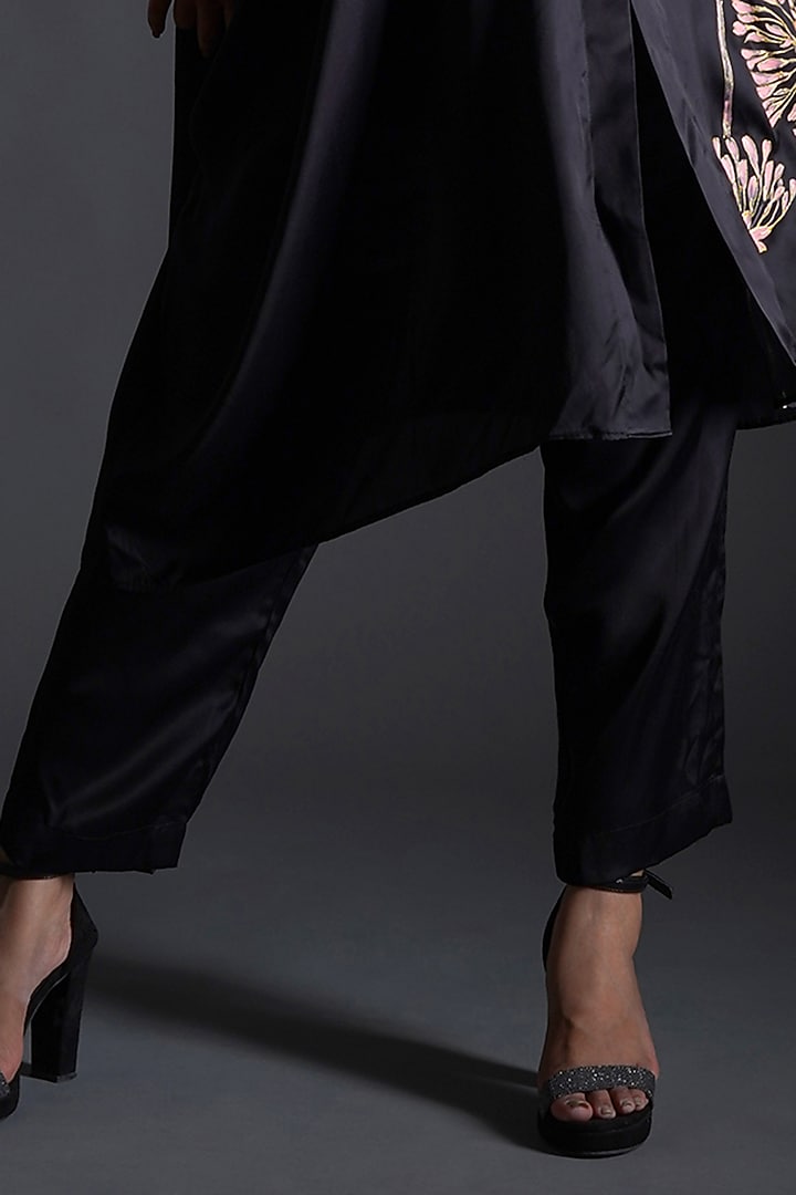 Black Modal Satin Floral Hand Painted Co-Ord Set by Kyra By Nina & Deepika at Pernia's Pop Up Shop