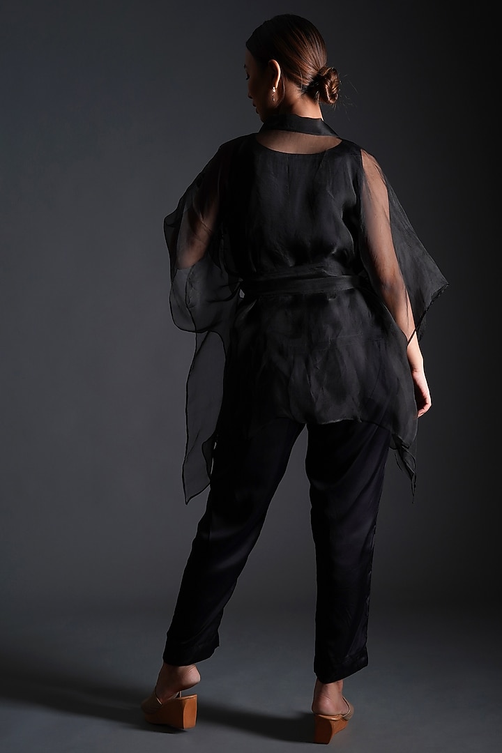 Black Silk Organza Hand Painted Co-Ord Set by Kyra By Nina & Deepika at Pernia's Pop Up Shop