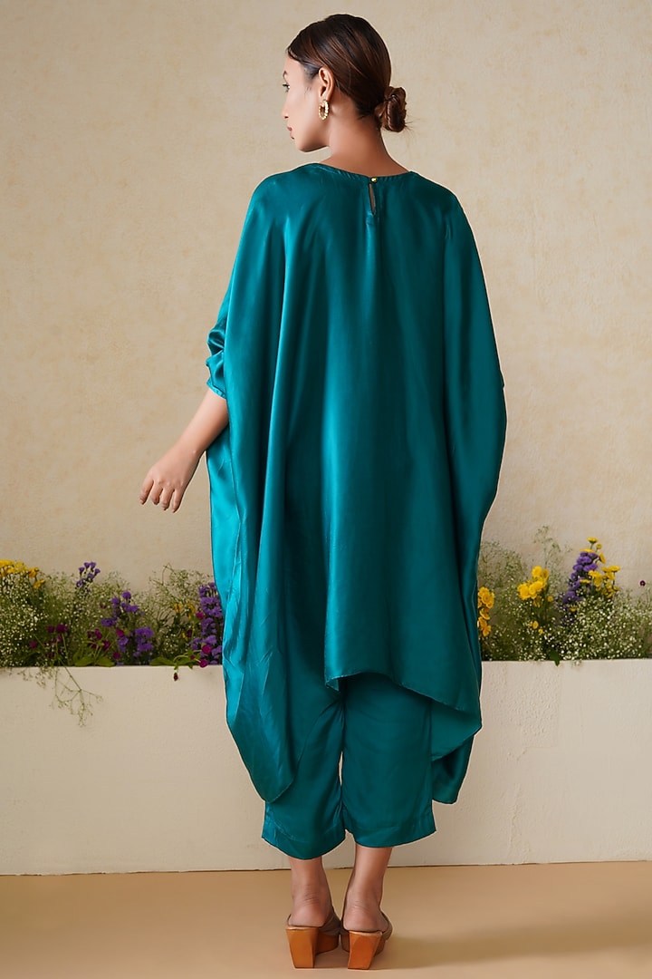 Green Modal Satin Floral Hand Painted Co-Ord Set by Kyra By Nina & Deepika at Pernia's Pop Up Shop