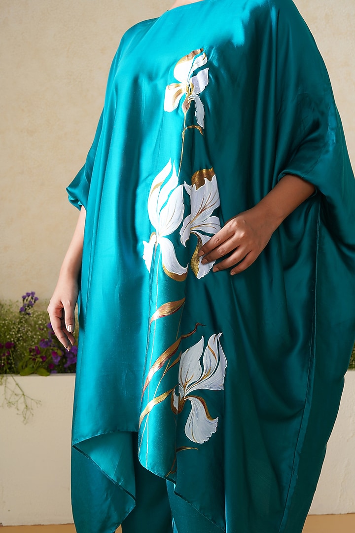 Green Modal Satin Floral Hand Painted Co-Ord Set by Kyra By Nina & Deepika at Pernia's Pop Up Shop