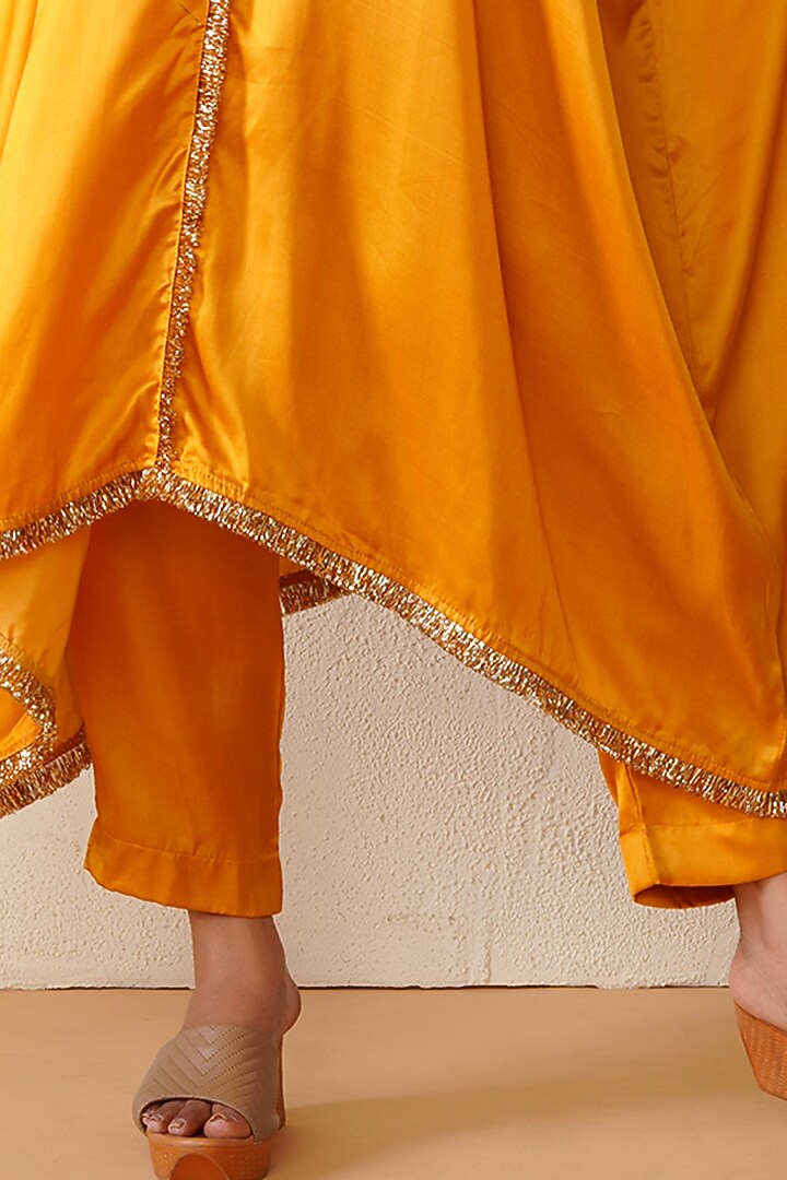 Mustard Yellow Modal Satin Hand Painted Co-Ord Set by Kyra By Nina & Deepika at Pernia's Pop Up Shop