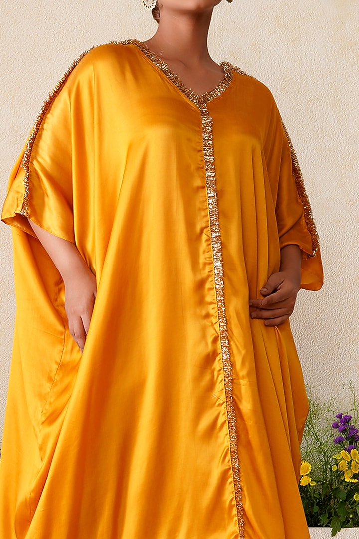 Mustard Yellow Modal Satin Hand Painted Co-Ord Set by Kyra By Nina & Deepika at Pernia's Pop Up Shop