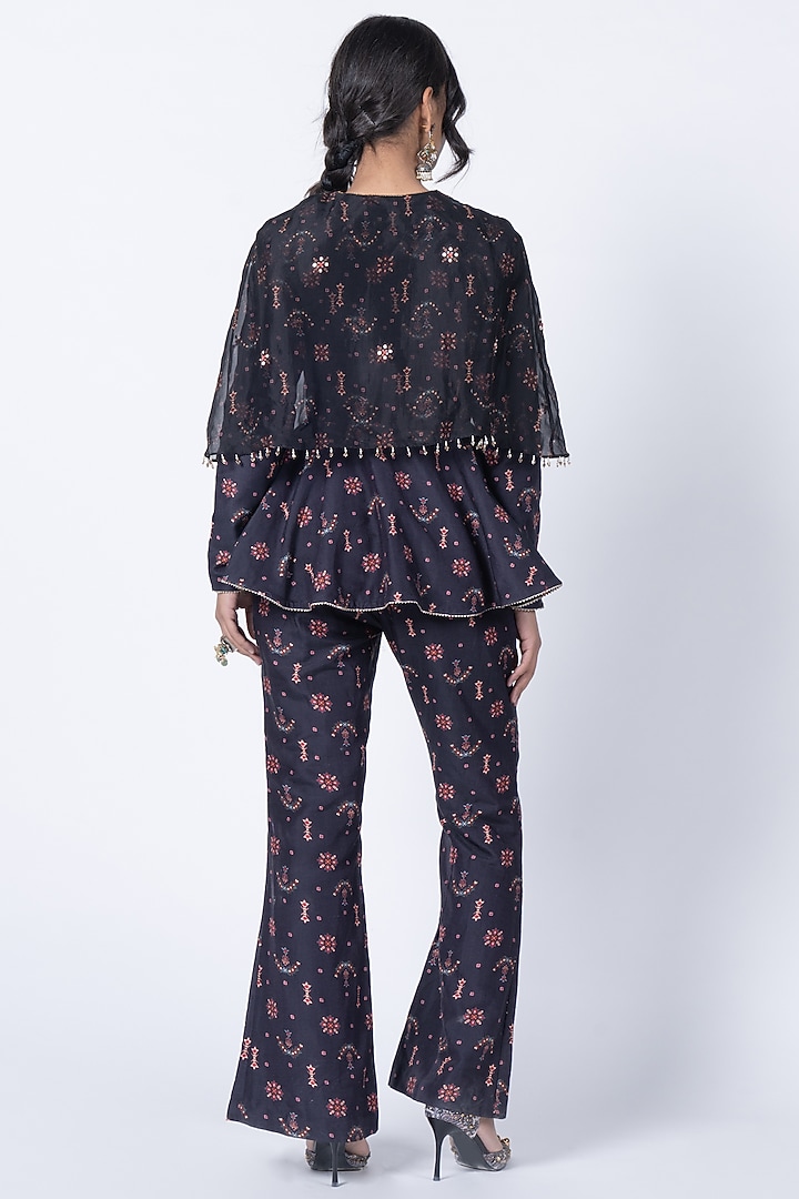 Black Silk Chanderi Embellished & Butta Printed Co-Ord Set by Kyross at Pernia's Pop Up Shop